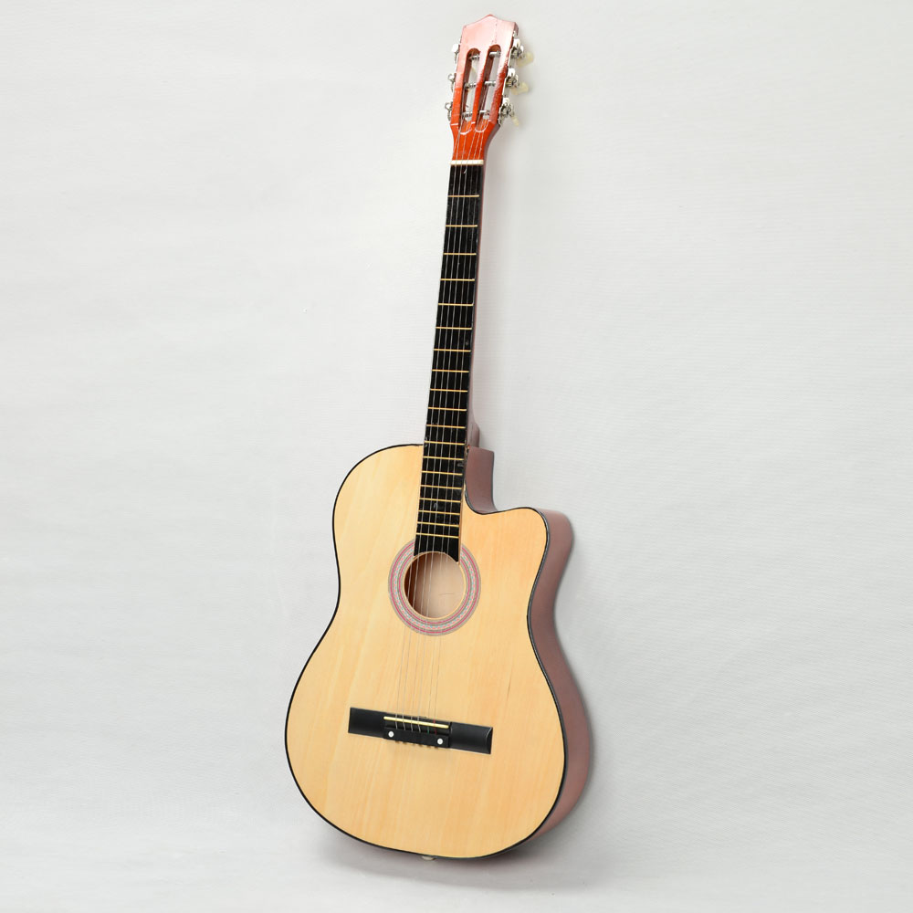 New 38" Wood Color Cutaway Plywood 19 Frets 6 Strings Practice Acoustic